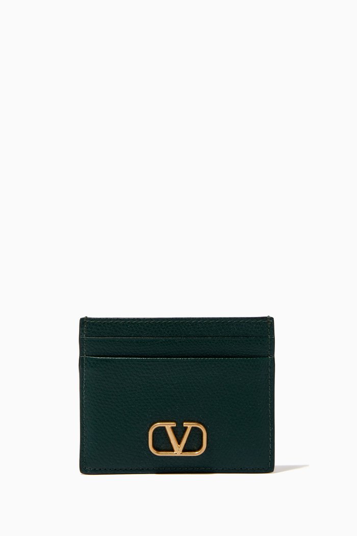 

Valentino Garavani VLOGO Card Holder in Grainy Leather, Green