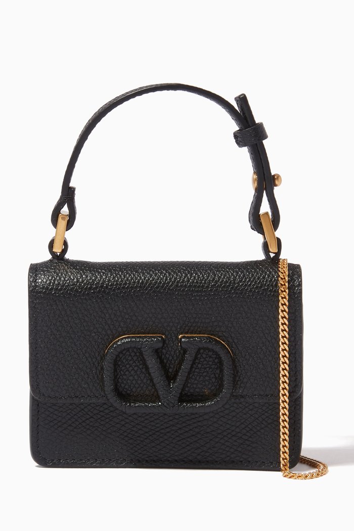 Valentino Garavani VLOGO Micro Pouch in Grainy Calfskin, Black