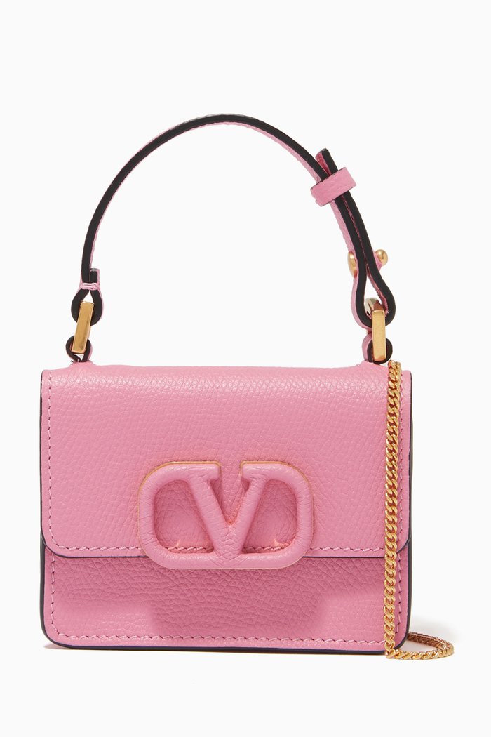 Valentino Garavani VLOGO Micro Pouch in Grainy Calfskin, Pink