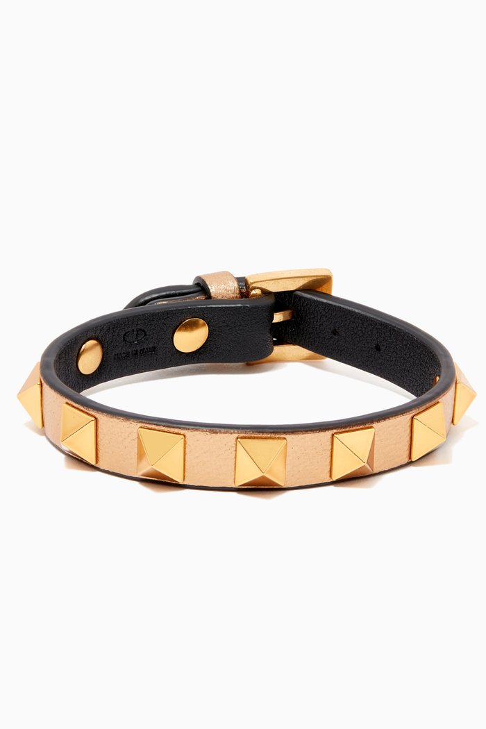 

Valentino Garavani Rockstud Bracelet in Metallic Leather, Gold