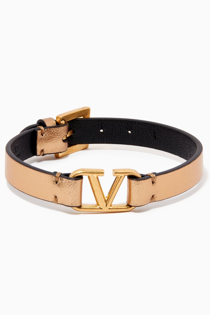 

Valentino Garavani VLOGO Signature Bracelet in Metallic Leather, Gold
