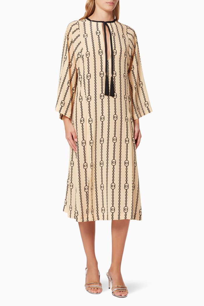 

Interlocking G Stripe Chain Print Kaftan in Silk, Neutral