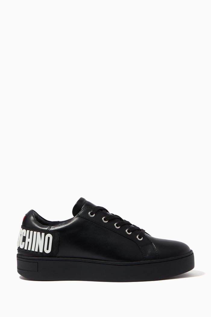 

Logo Print Sneakers in Glossy Leather, Black