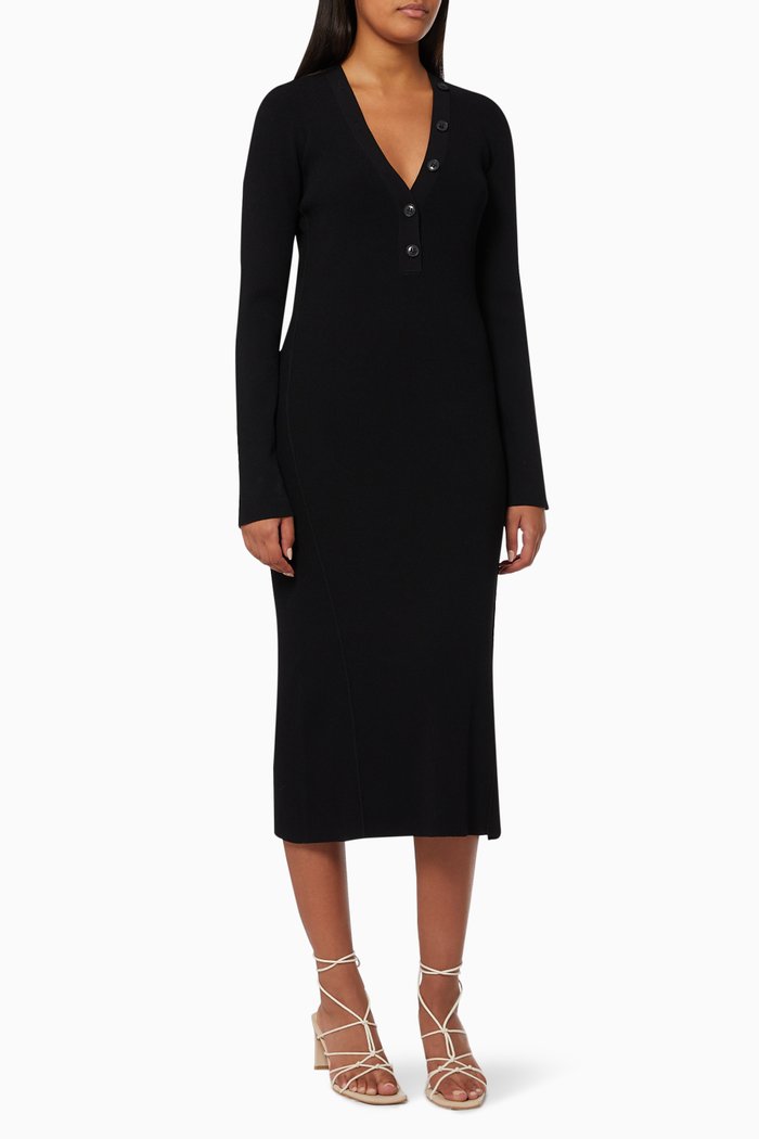 

Midi Dress in Ribbed Viscose, Black