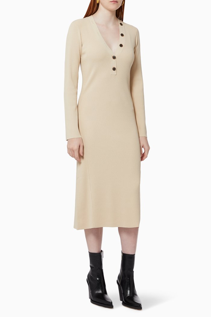

Midi Dress in Ribbed Viscose, Neutral