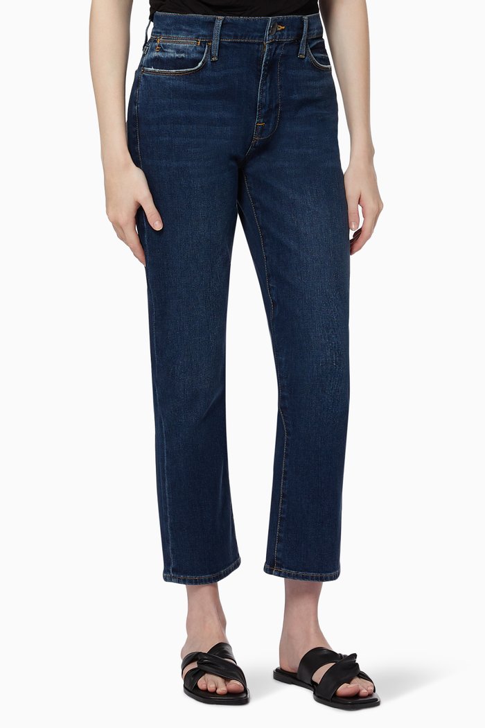 

Le High Straight Jeans in Stretch Denim, Blue