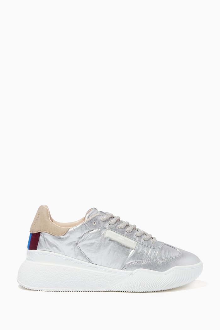 

Loop Lace-up Sneakers in Metallic Nylon, Silver