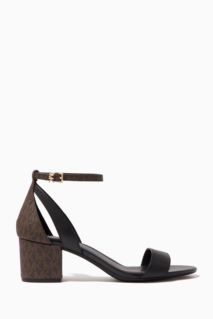

Cardi Flex Sandals in Leather & Logo Canvas, Brown