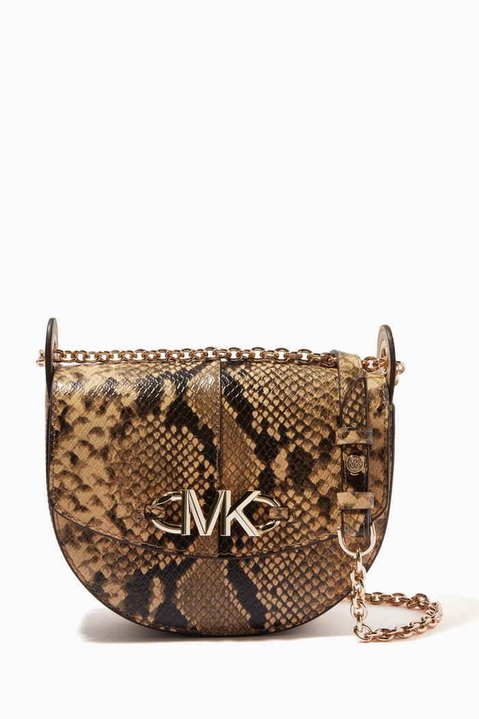 

Izzy Saddle Bag in Python Embossed Leather, Brown