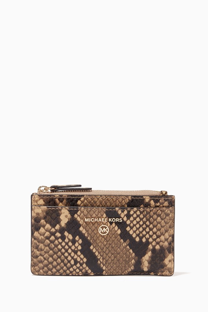 

Slim Card Case in Python Embossed Leather, Brown