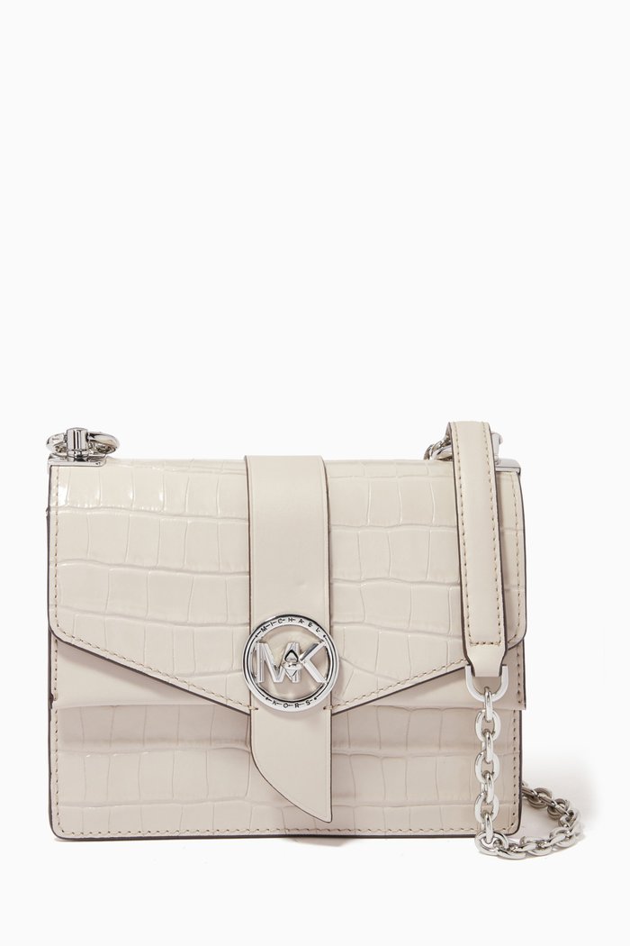 

Small Greenwich Crossbody Bag in Croc Embossed Leather, Brown