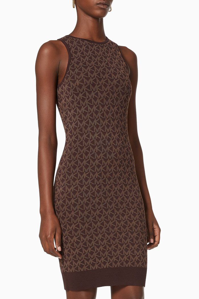 

Tank Dress in Logo Jacquard Knit, Brown