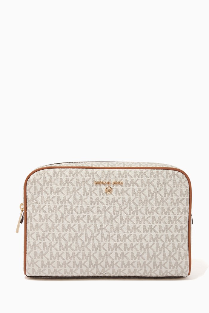 Large Travel Pouch in Logo Canvas, White