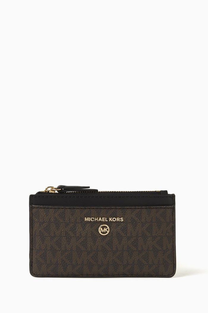 

Jet Set Slim Card Case in Logo Canvas & Leather, Brown
