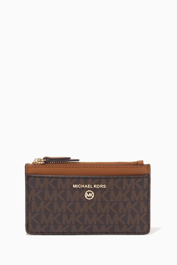 

Jet Set Slim Card Case in Logo Canvas & Leather, Brown