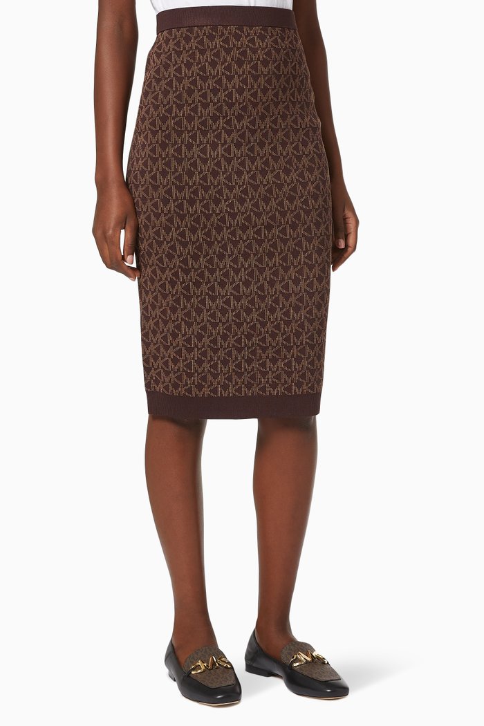 

Midi Skirt in Logo Jacquard Knit, Brown