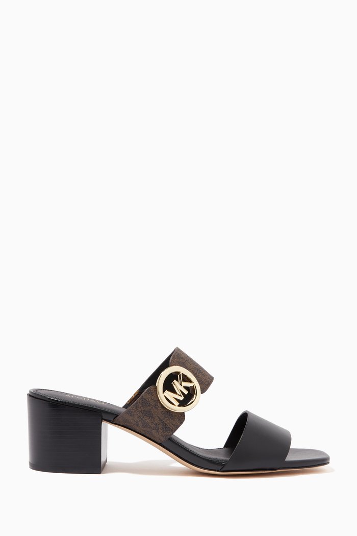 

Sandals in Leather & Logo Canvas, Black