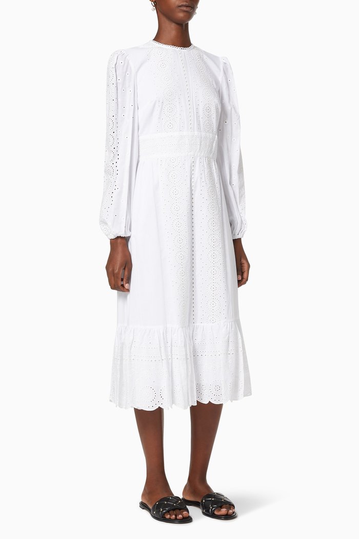 

Eyelet Embroidery Midi Dress in Cotton, White
