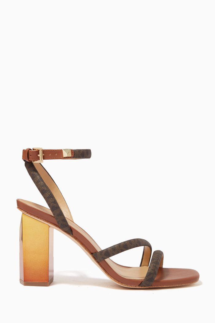 

Hazel Ankle Strap Sandals in Logo Canvas, Brown