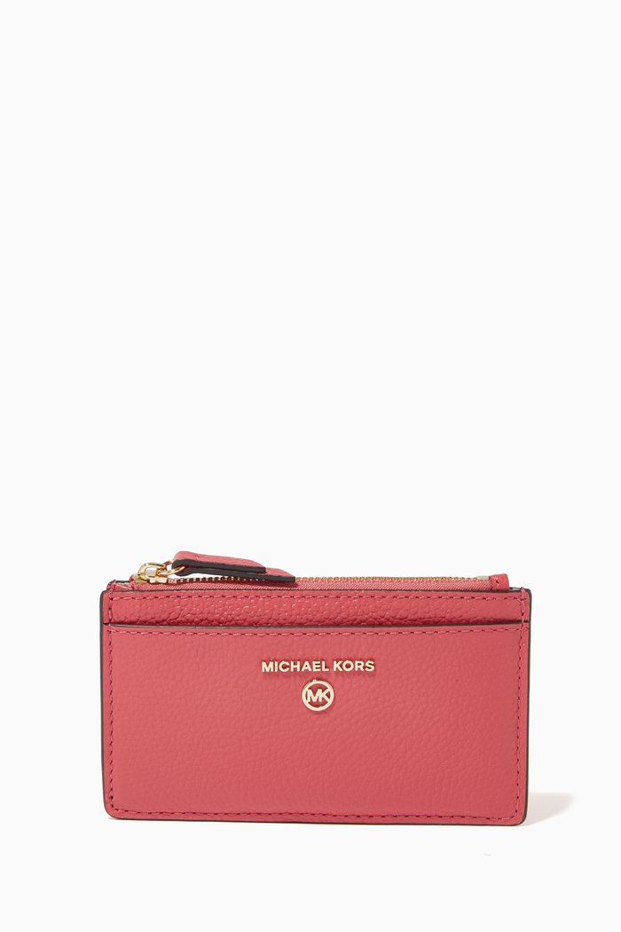 

Small Slim Card Case in Pebbled Leather, Brown