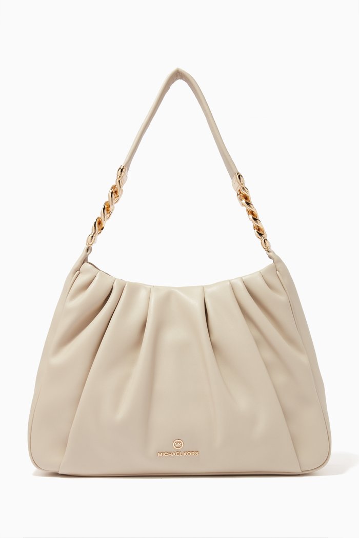 

Medium Hanna Shoulder Bag in Pleated Leather, Brown
