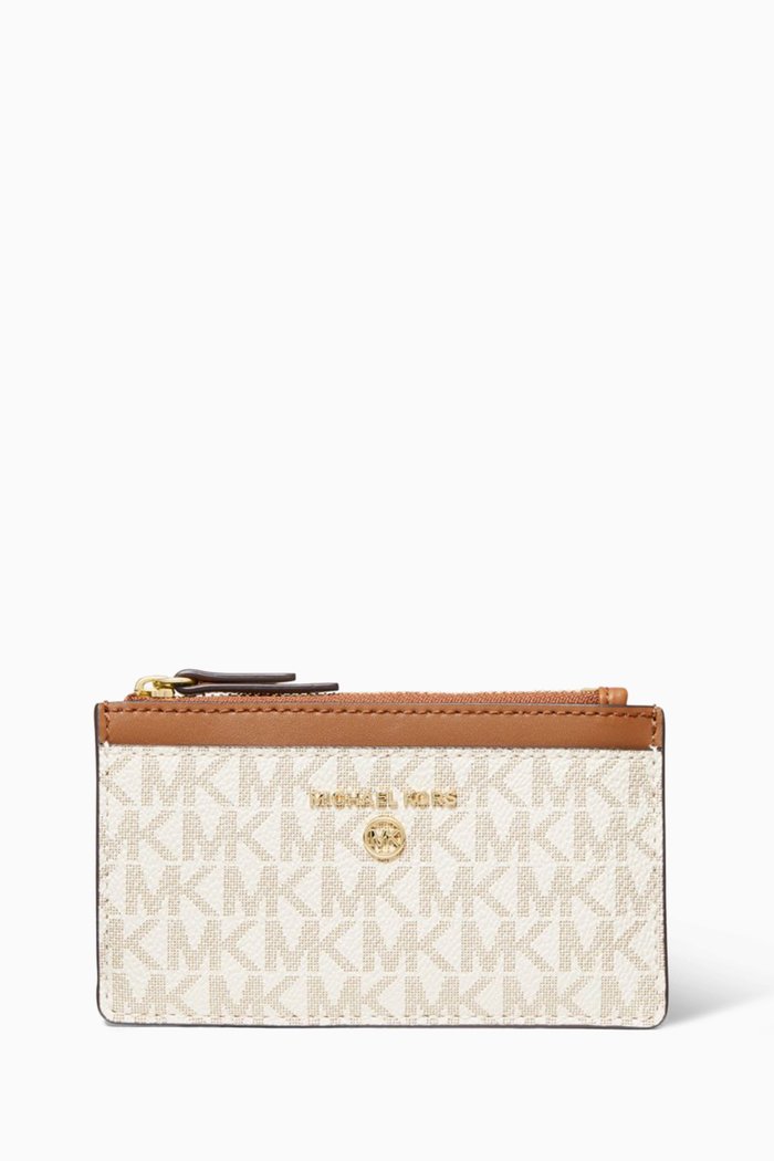 

Jet Set Slim Card Case in Logo Canvas & Leather, White