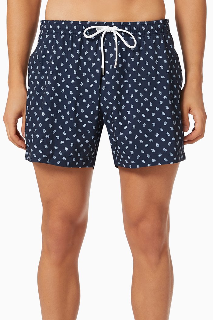 

Paisley Print Swim Trunks in Recycled Polyester, Grey