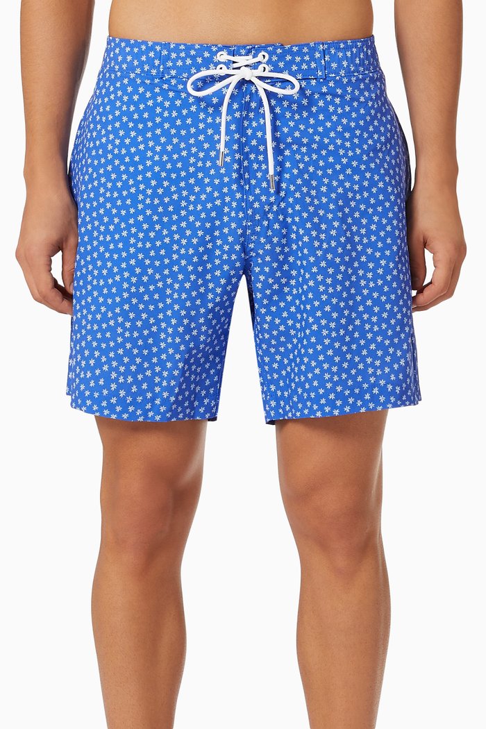 

Floral Print Swim Trunks in Recycled Polyester, Blue