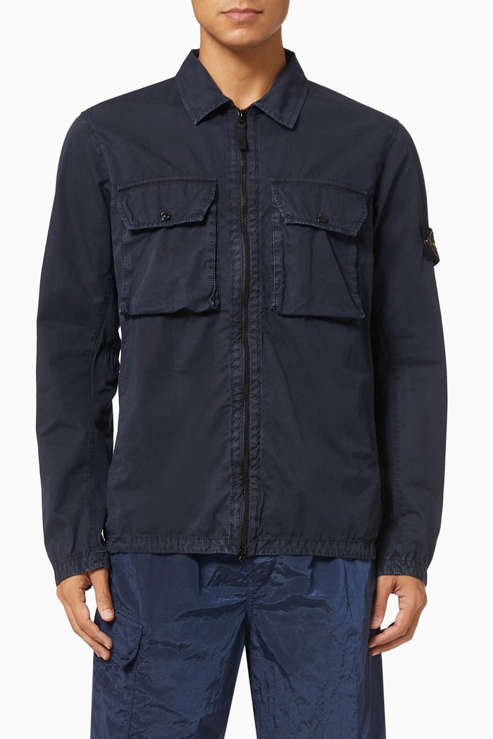 Zip Overshirt in Cotton Twill, Blue