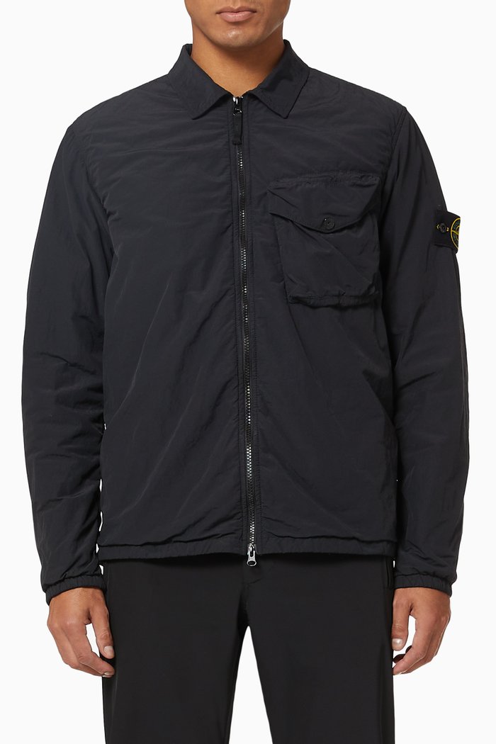 Zip-up Overshirt in Nylon, Black