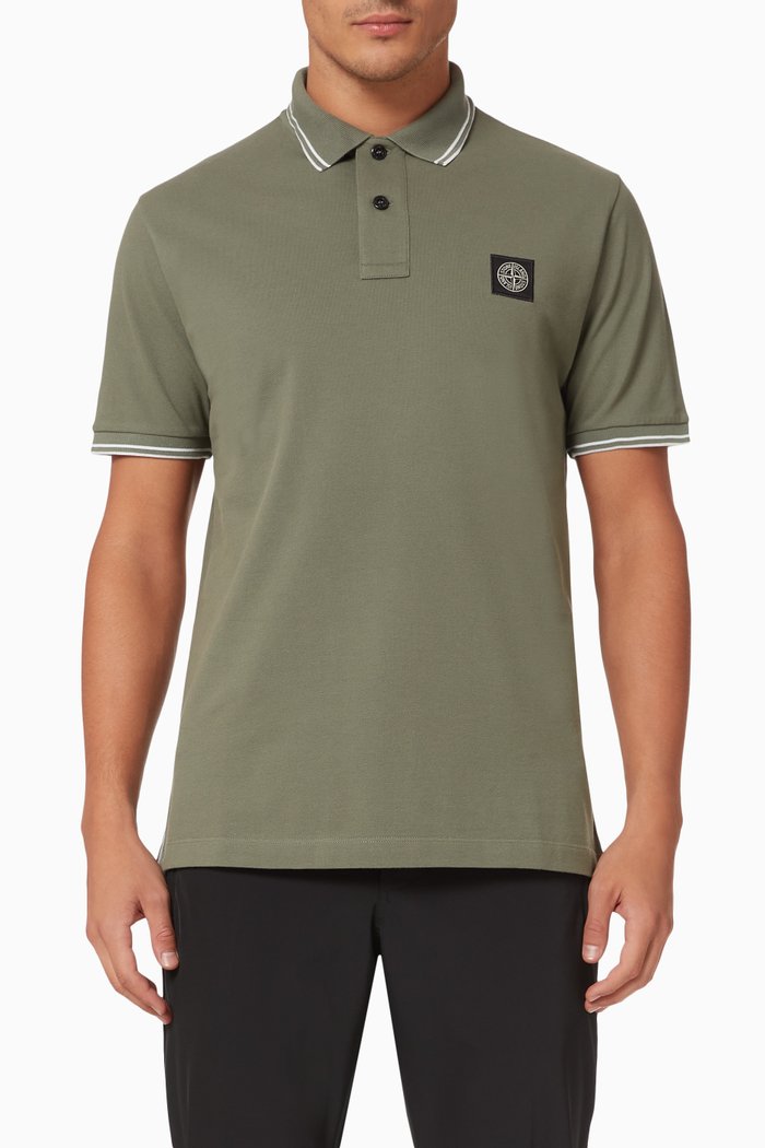 

Compass Patch Polo Shirt in Cotton Piqué, Green
