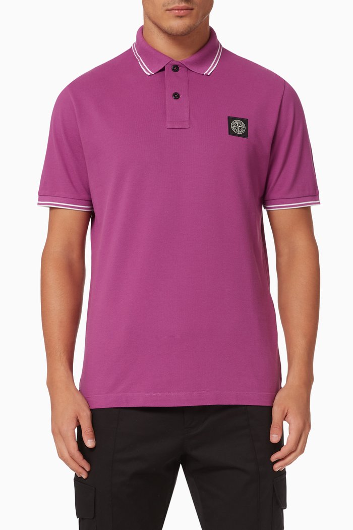 

Compass Patch Polo Shirt in Cotton Piqué, Purple