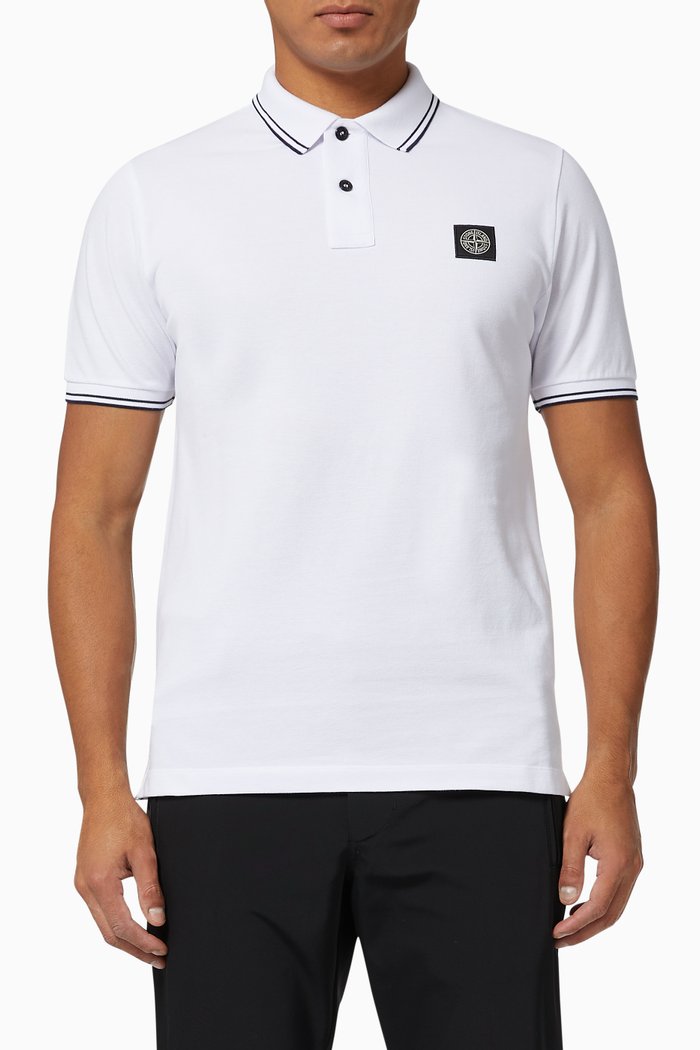 

Compass Patch Polo Shirt in Cotton Piqué, White