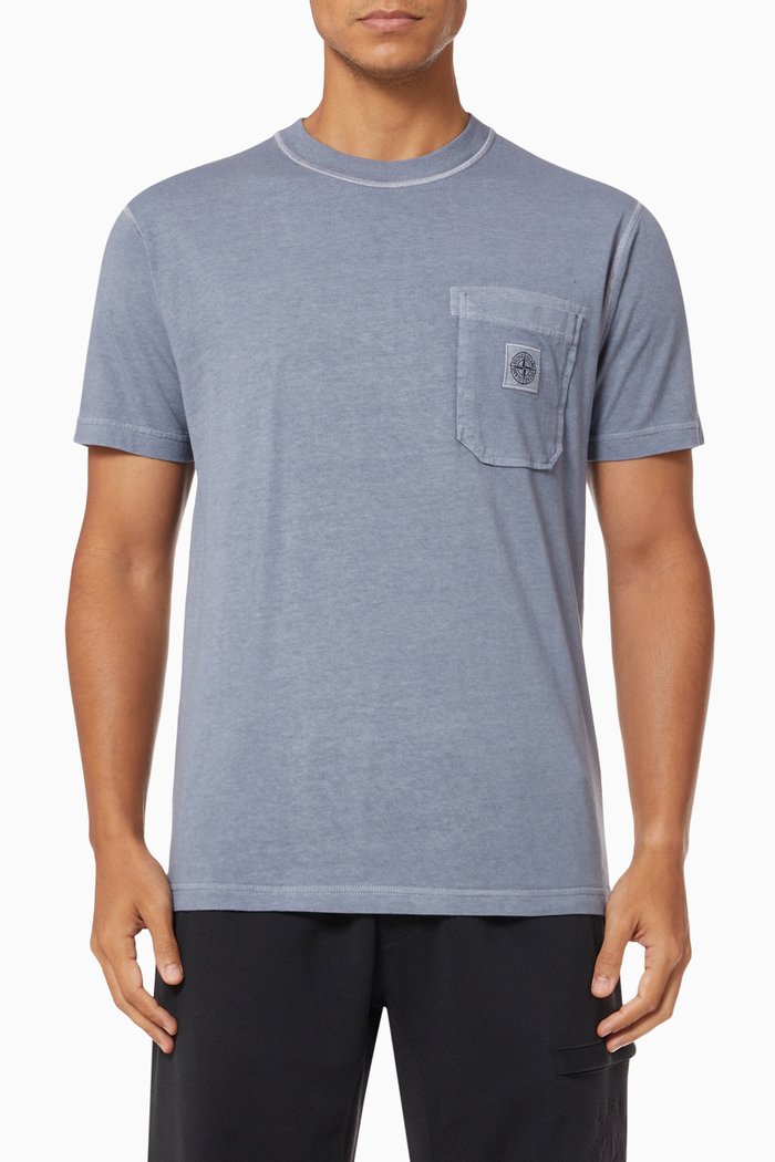 Logo Patch T-shirt in Cotton Jersey, Blue
