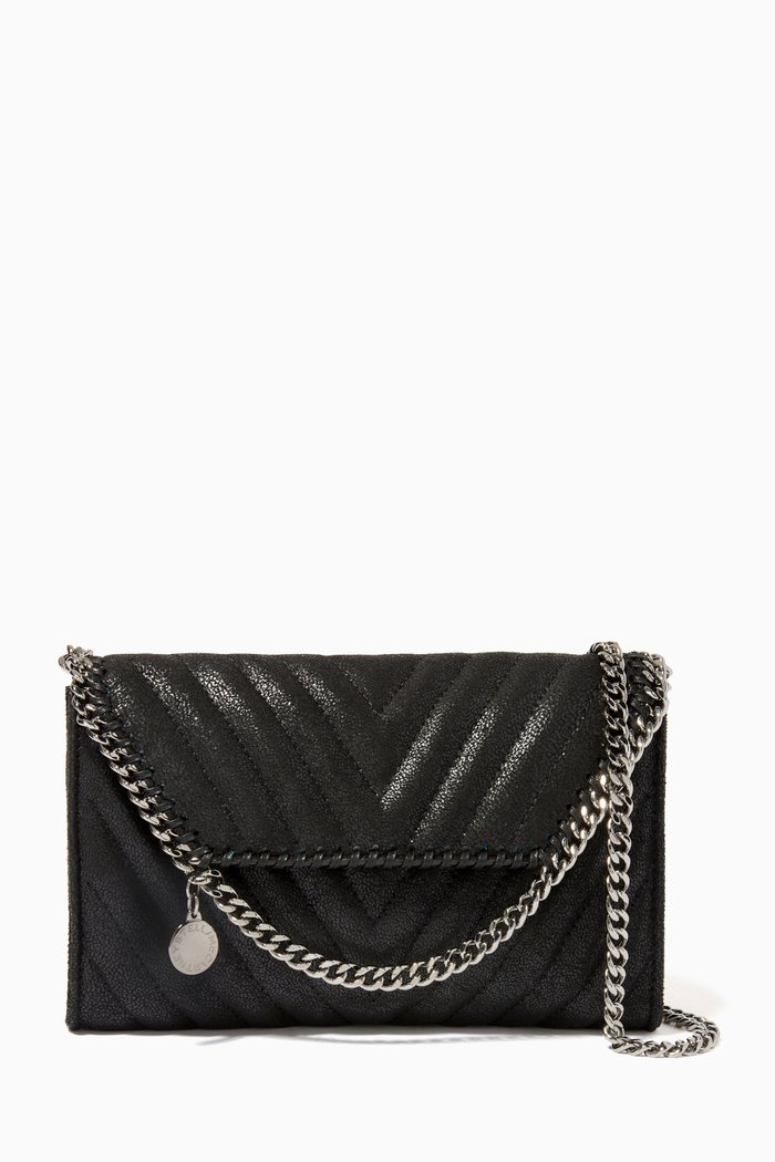 

Falabella Mini Chevron Crossbody Bag in Shaggy Deer, Black