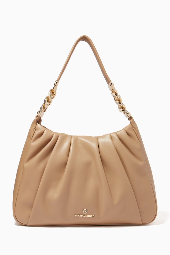 

Medium Hanna Shoulder Bag in Pleated Leather, Brown