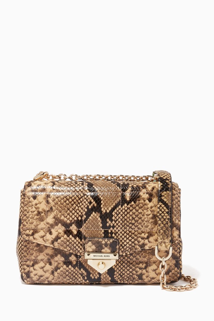 

Large Soho Shoulder Bag in Python Embossed Leather, Brown