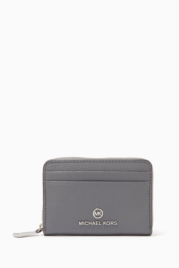 Small Jet Set Wallet in Pebbled Leather, Grey
