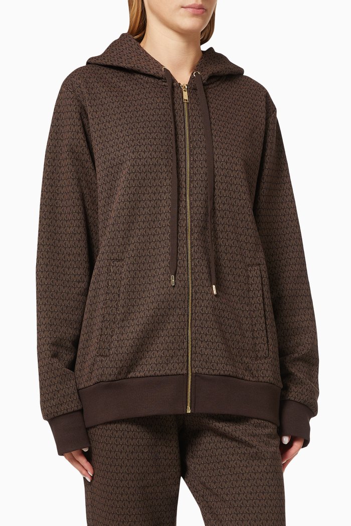 

Logo Print Hoodie in Cotton Terry, Brown