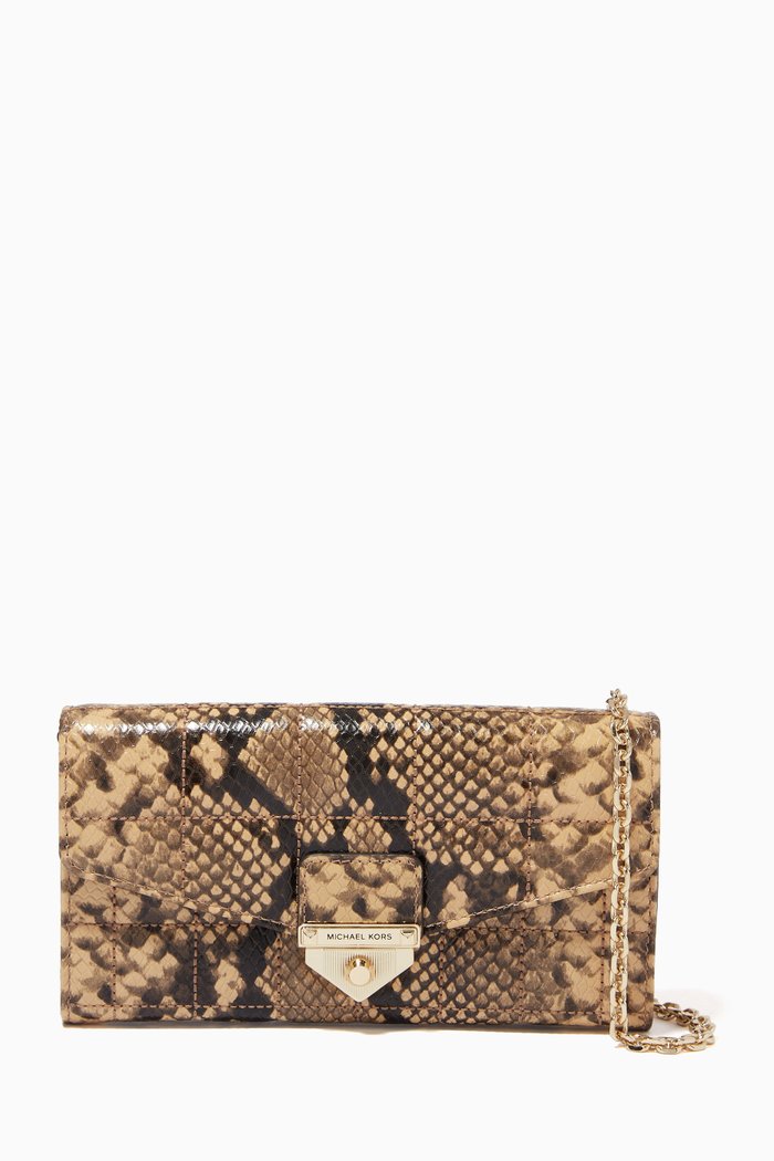 

Soho Chain Wallet in Python Embossed Leather, Brown