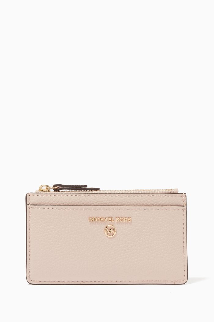 

Small Slim Card Case in Pebbled Leather, Pink
