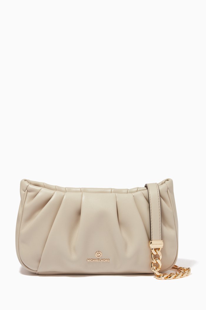 

Small Hannah Convertible Clutch in Pleated Leather, Brown