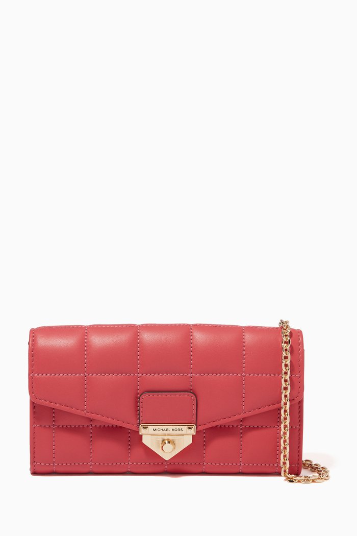 

Soho Chain Wallet in Quilted Leather, Brown
