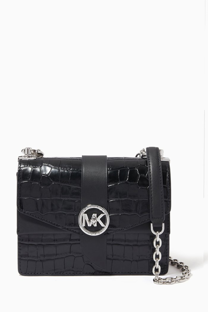 

Small Greenwich Crossbody Bag in Croc Saffiano Leather, Black