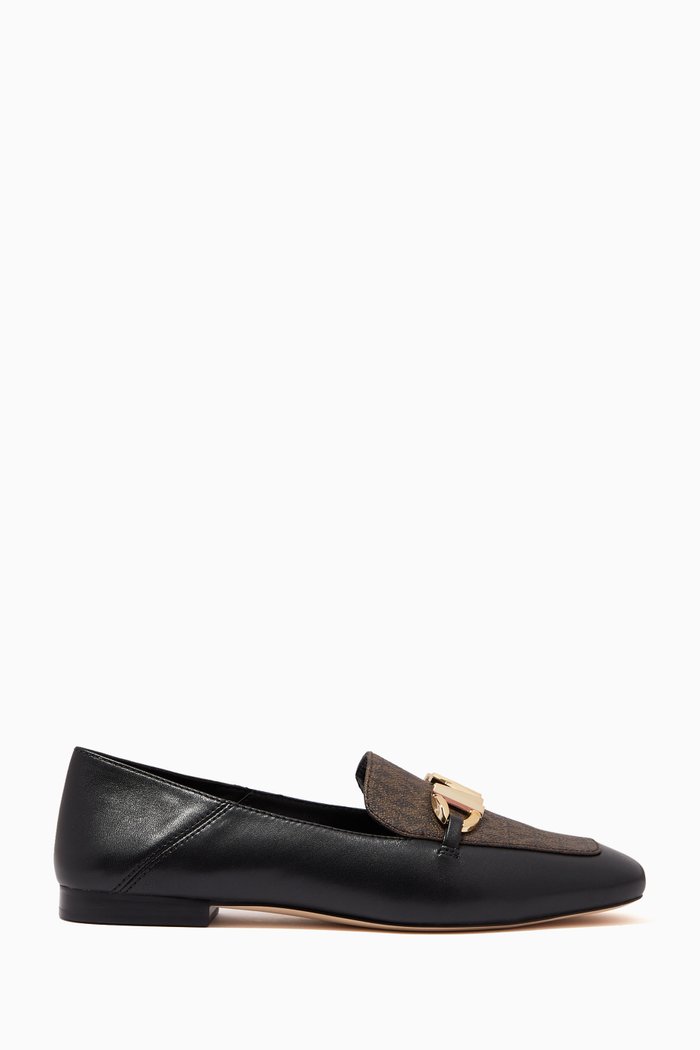 Izzy Loafers in Leather & Logo Canvas, Brown