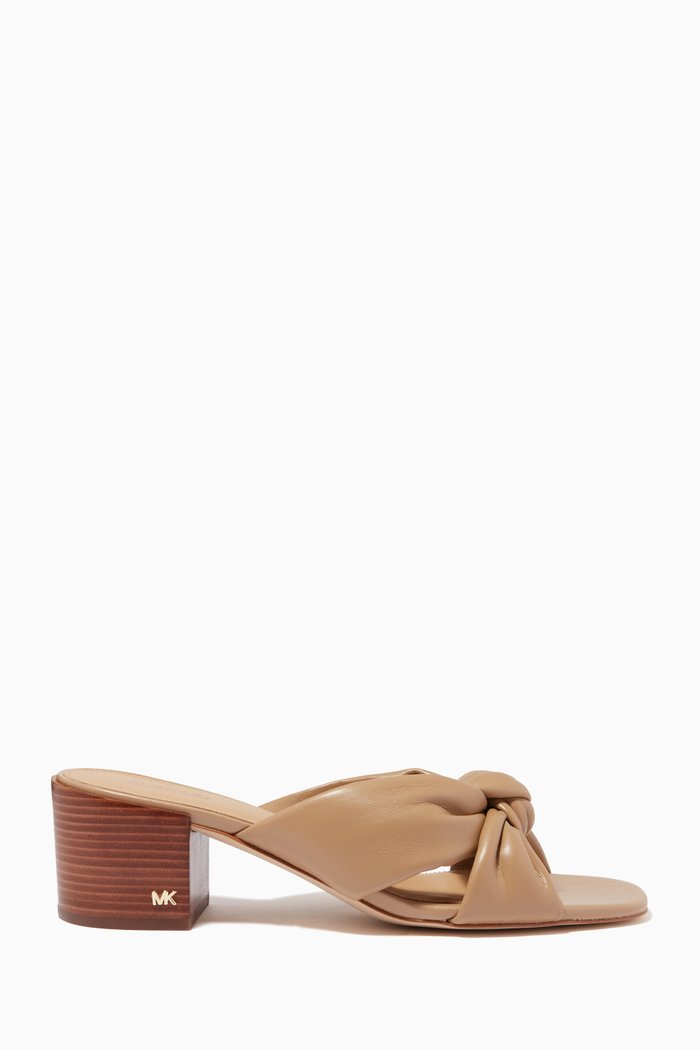 Josie Knotted Mules in Leather, Brown