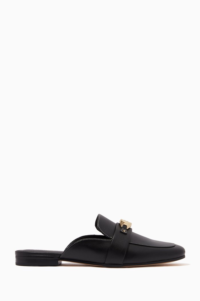 Tilly Slides in Leather, Black