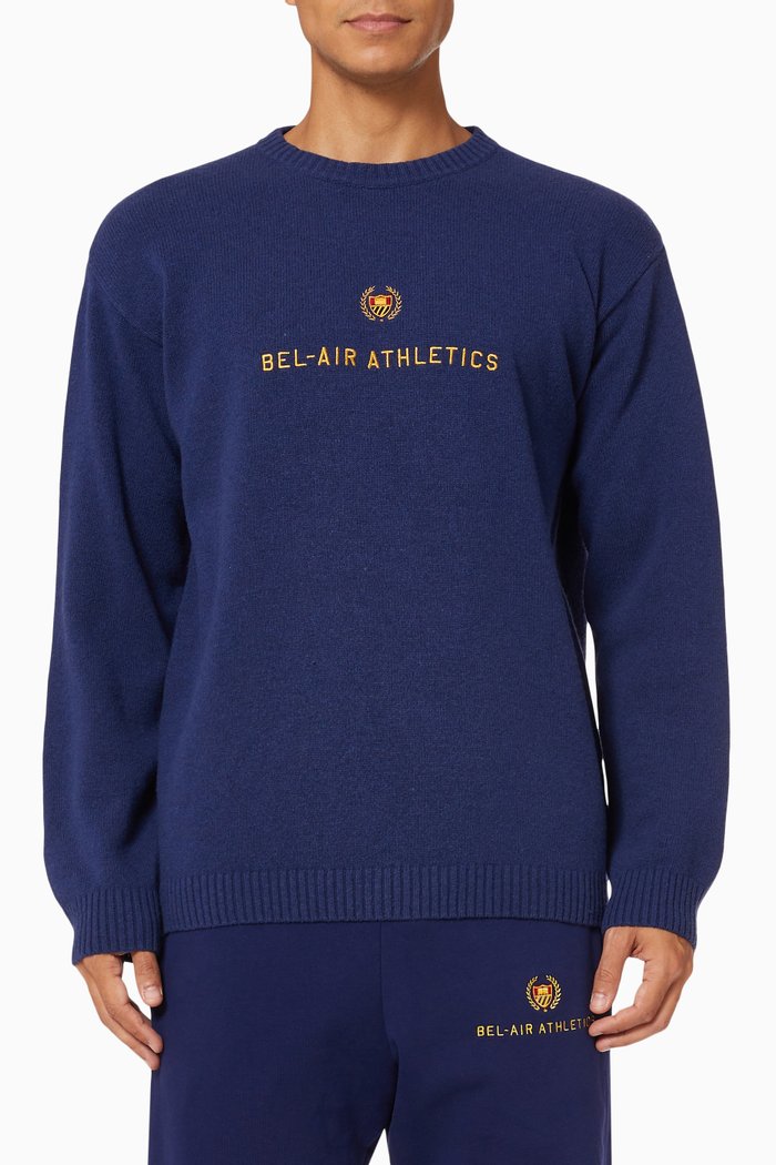 Academy Crest Sweater in Cotton, Blue