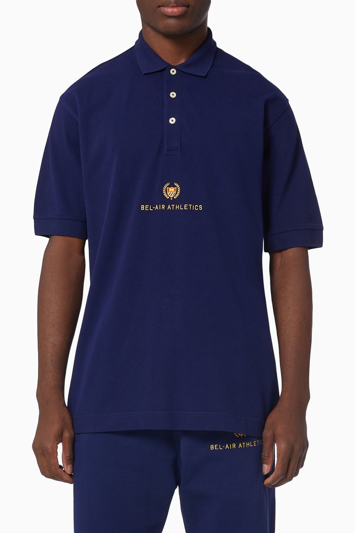 

Academy Crest Polo Shirt in Cotton Pique, Blue