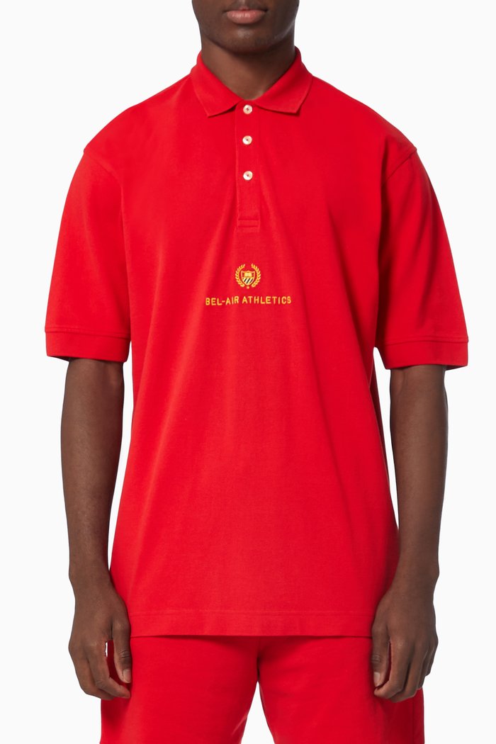 

Academy Crest Polo Shirt in Cotton Pique, Red